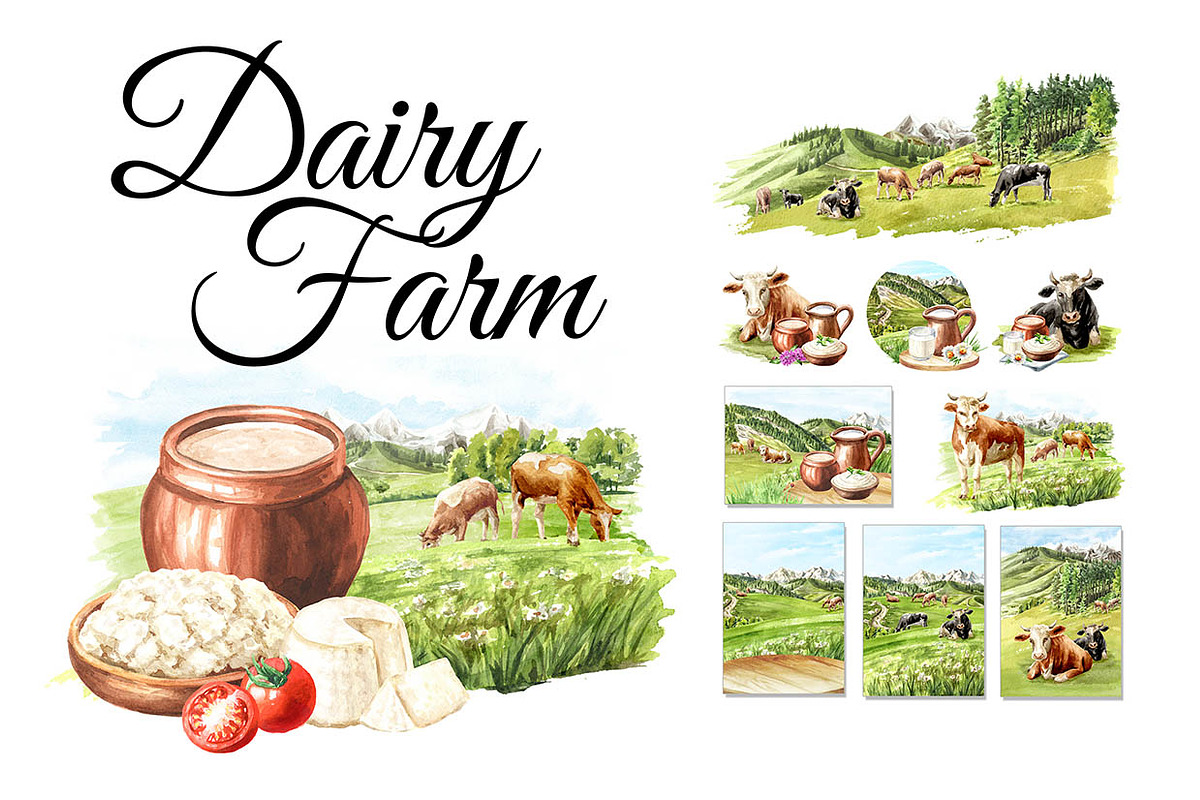 Dairy Farm. Watercolor collection, an Animal Illustration by Daria Ustiugova (Photo 1 of 11)
