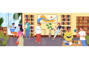 People public library. Students read, an Object Illustration by Stock-Smart-Start