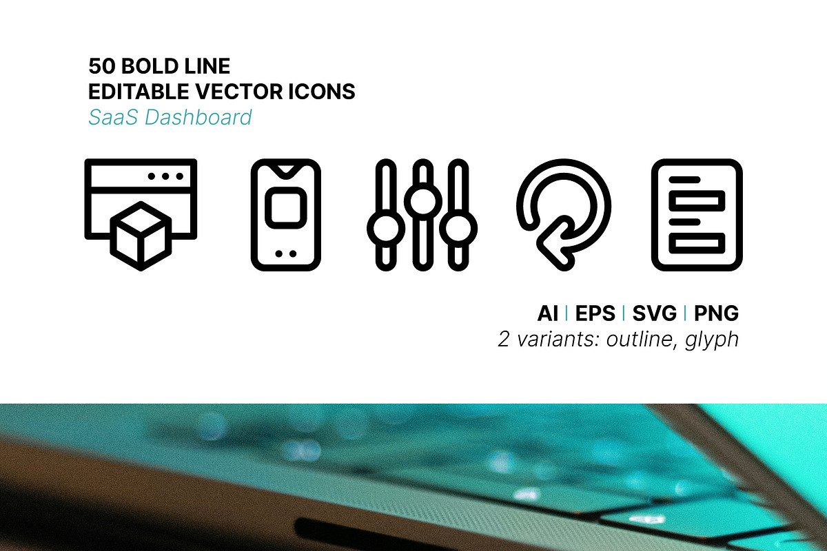 50 SaaS Dashboard Icons, an Outline Icon by Side Project (Photo 1 of 8)