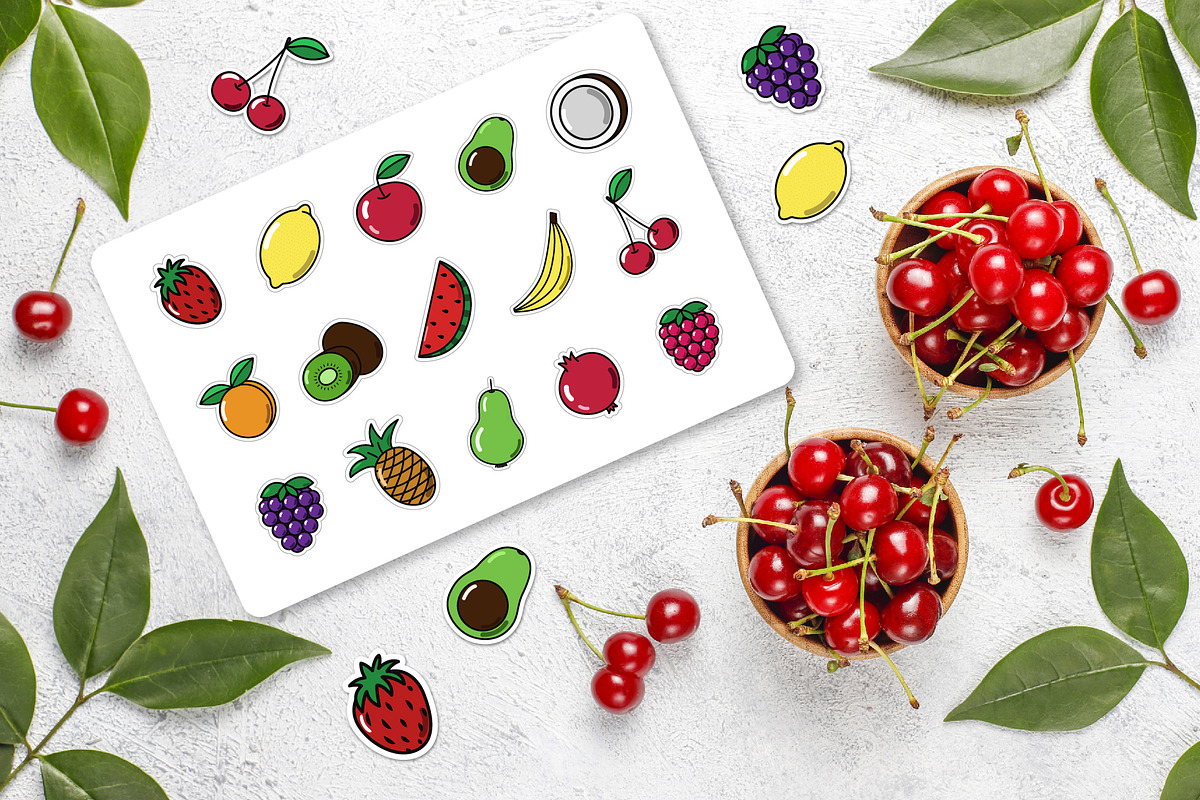 Fruit and Vegetable stickers bundle, a Food Illustration by Olha ZS (Photo 2 of 6)