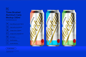 Three Aluminum Cans Mockup 330ml