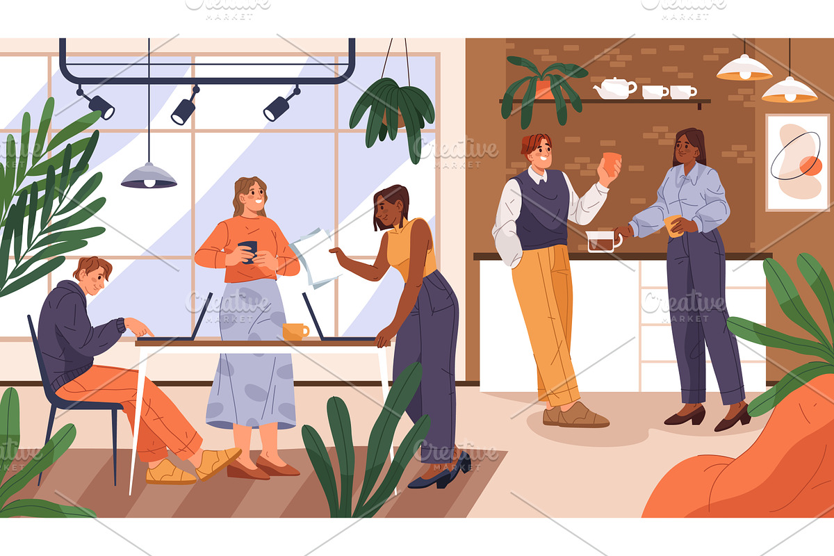 Office interior on work day. Vector, a Person Illustration by Elegant Solution