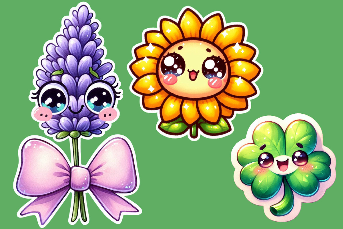 Kawaii Flowers Clipart Bundle, an Illustration by Designworld (Photo 6 of 7)