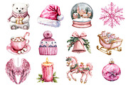 Pink Christmas Watercolor Clipart, an Illustration by Dream Creation (Thumbnail 2 of 5)
