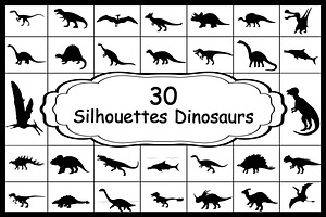 Set 30 silhouettes animals dinosaurs