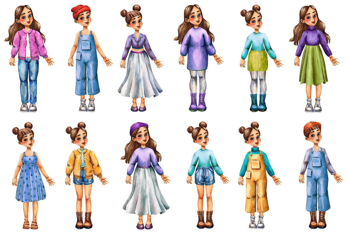 Lucy's Outfits - Watercolor Clipart, an Illustration by Mashamashastu (Photo 6 of 8)