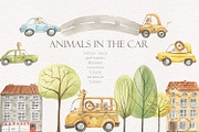 Animals in the car, an Illustration by Love Watercolor Store (Thumbnail 1 of 15)