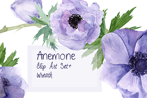 Anemone Watercolor Clip Art Wreath