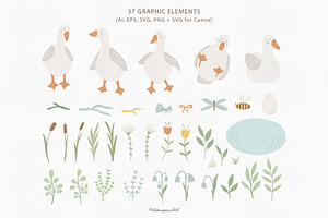 Cute Goose Clipart & Pattern For Kid