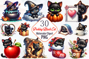 Peeking Black Cat Clipart, an Illustration by RobertsArt