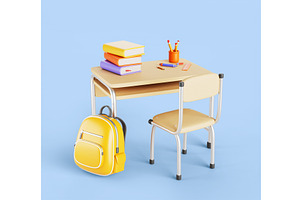 3d school desk with books, an Education Illustration by Marozhkastudio