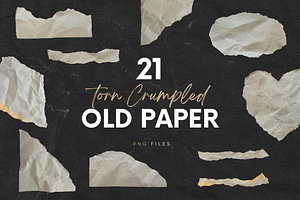 21 Ripped Crumpled Old Paper Pieces