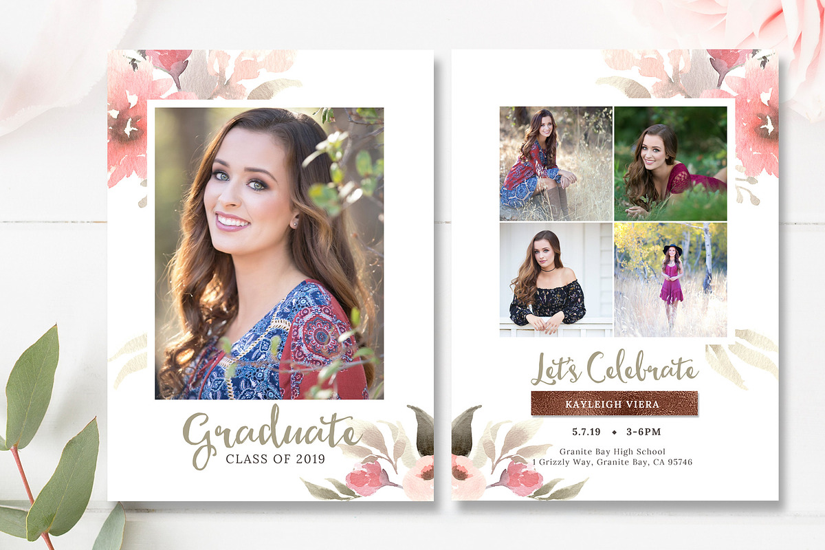 Floral Senior Graduation Invite PSD, a Card Template by By Stephanie Design (Photo 1 of 3)