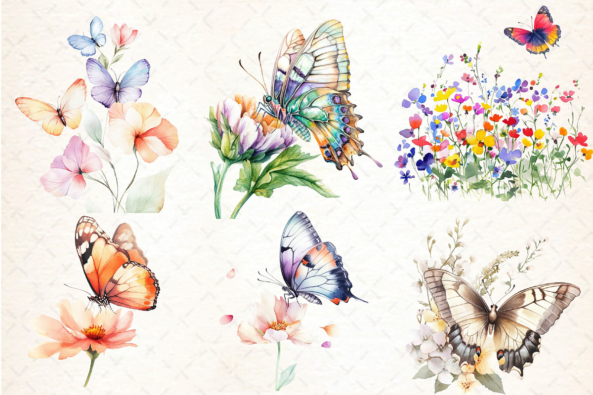 Butterfly Flowers Sublimation Clipar, an Illustration by DreamCafeArt (Photo 2 of 5)