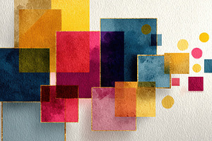 Abstract Watercolor Squares Gold Geo, an Abstract Photo by Pixeness Studio