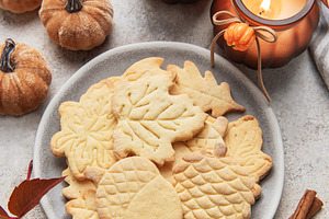 Autumn cookies on plate with cinnamon and fall decor, a Food & Drink Photo by Olena Rudo
