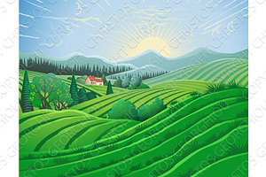 Fields Hills Farm House Landscape, a Texture Illustration by Christos Georghiou