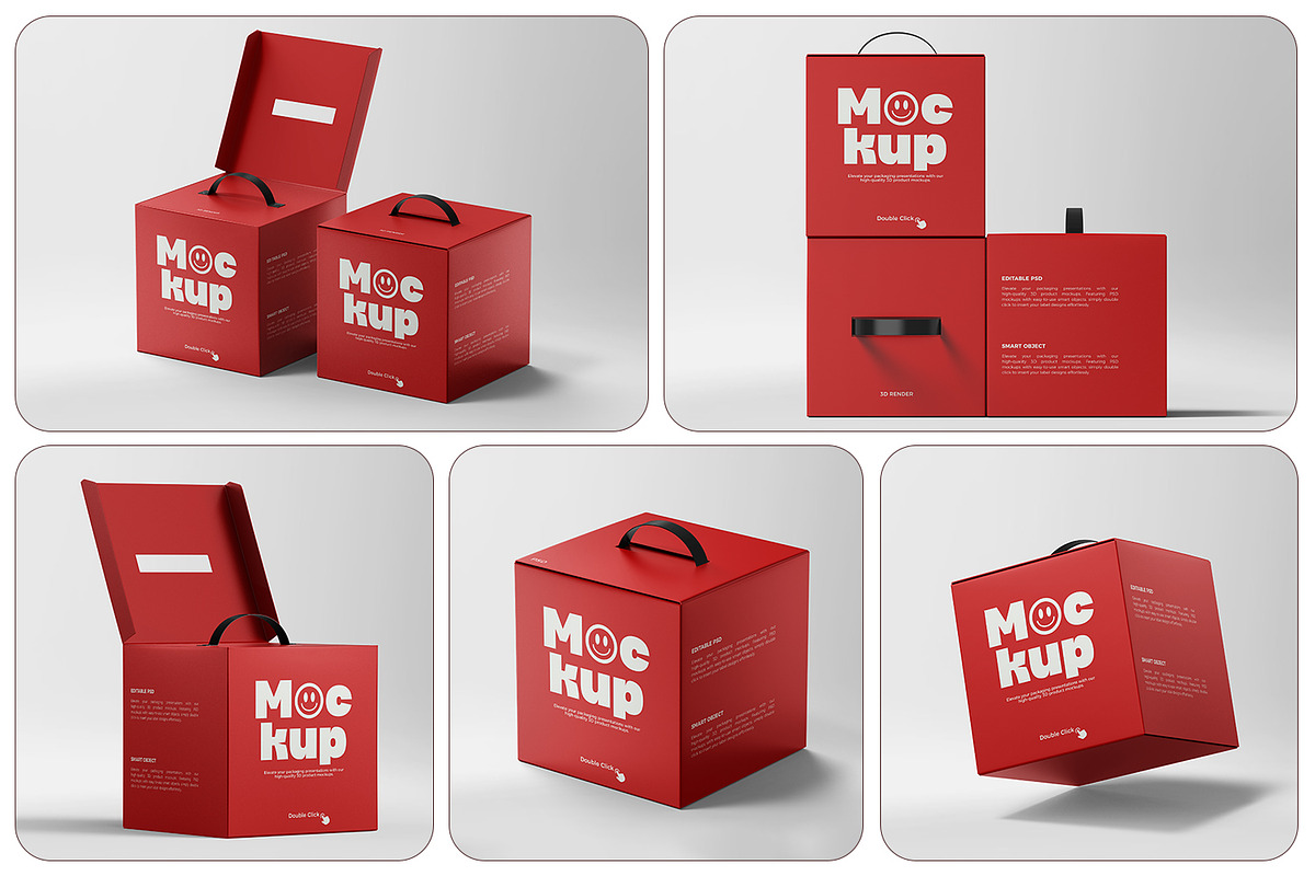 Cardboard Box Mockup with Handle, a Packaging Mockup by RamStudio2 (Photo 4 of 19)