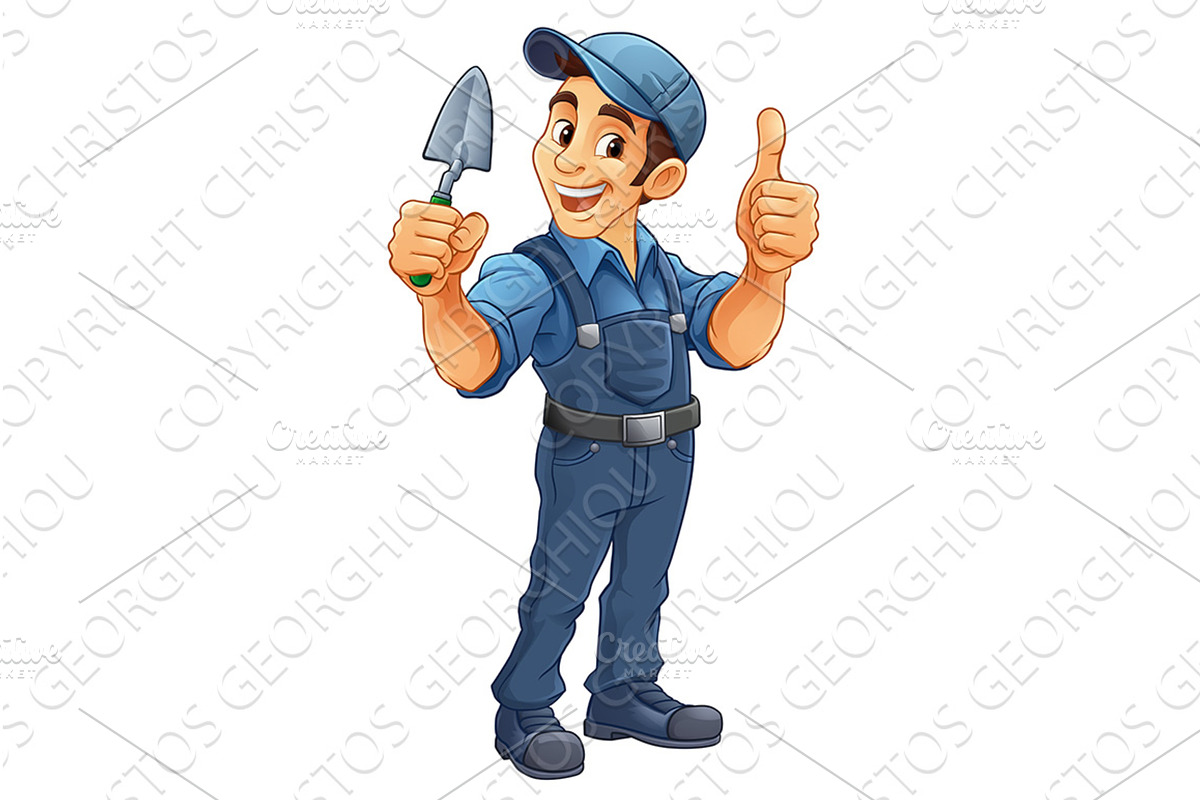 Bricklayer Mascot Tool Mason, a Person Illustration by Christos Georghiou
