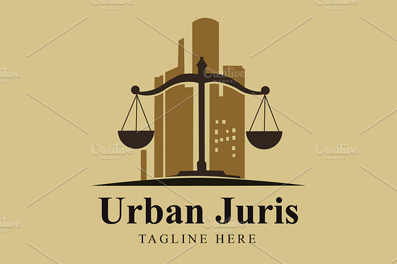 Urban Juris Logo - Scales of Justice and City for Legal and Law Firms