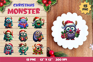Christmas Monsters. Tshirt, PNG., an Animal Illustration by KENO Mascots
