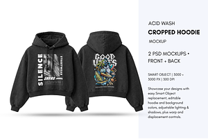 Acid Wash Cropped Hoodie Mockup Back