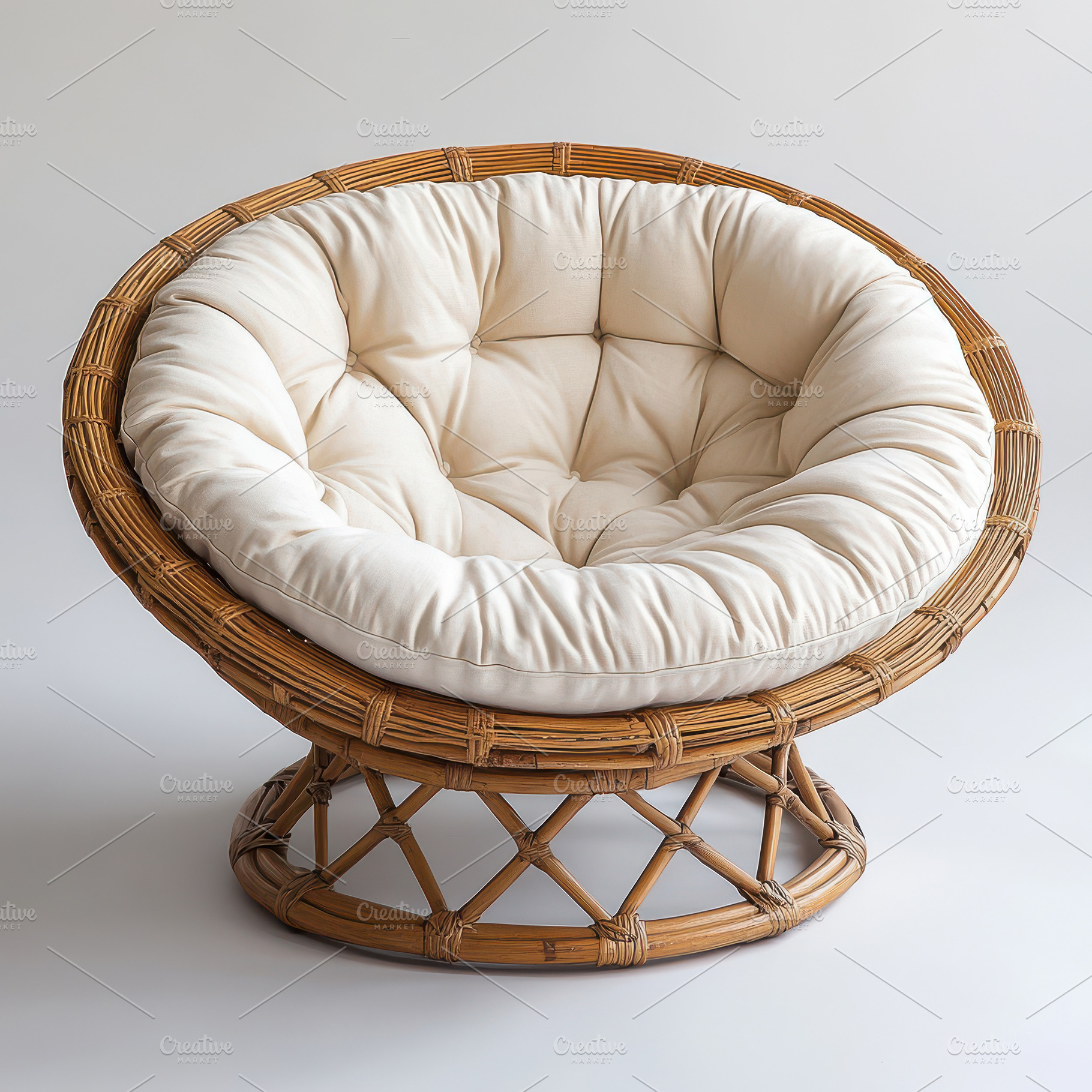 Rattan Papasan Chair with Cream Cush, an Abstract Photo by Pixeness Studio