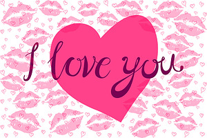 Card I Love You Lettering Kiss Heart