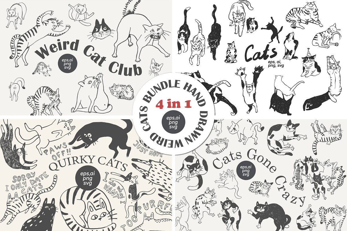 Funny Cats Line Art Bundle, an Illustration by Anastasiya Klempach (Photo 1 of 19)