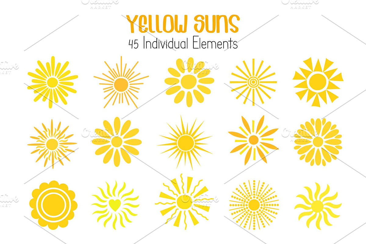Yellow Sun Vector clipart collection, an Object Illustration by Contes_de_fée (Photo 4 of 5)