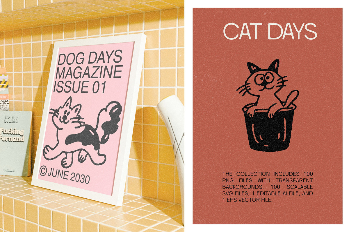 Cat Days: 100 Textured Kitties Pack, an Animal Illustration by Veyla (Photo 7 of 14)
