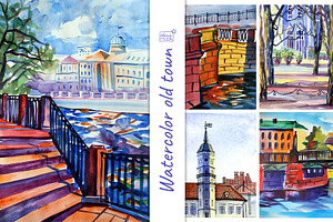 Watercolor Old Town Landscapes