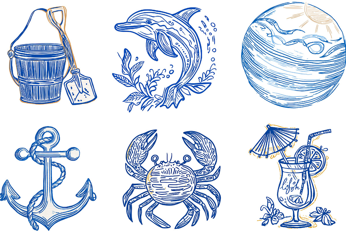 Summer Coastal Hand Drawn Line Art, an Illustration by Designking (Photo 5 of 5)