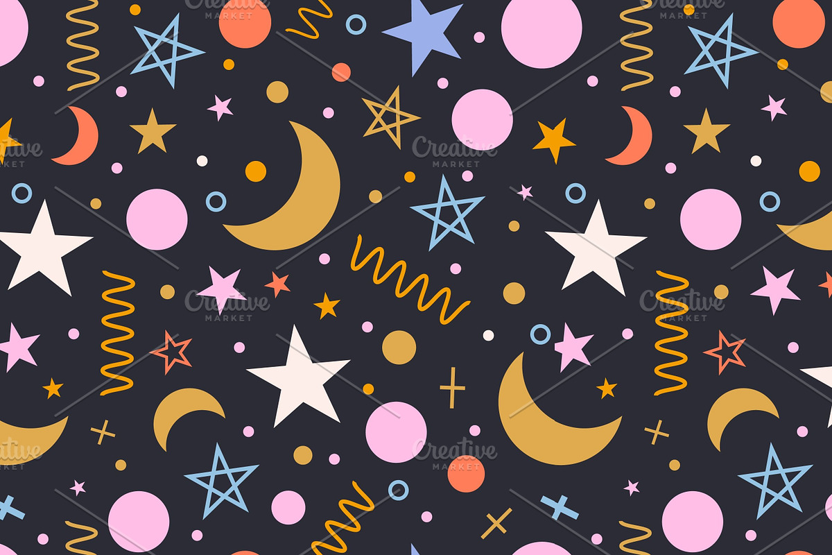Black Festive pattern with stars, a Pattern Graphic by Art's and patterns (Photo 1 of 2)