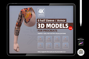 8 half Sleeve Procreate 3d Models v2
