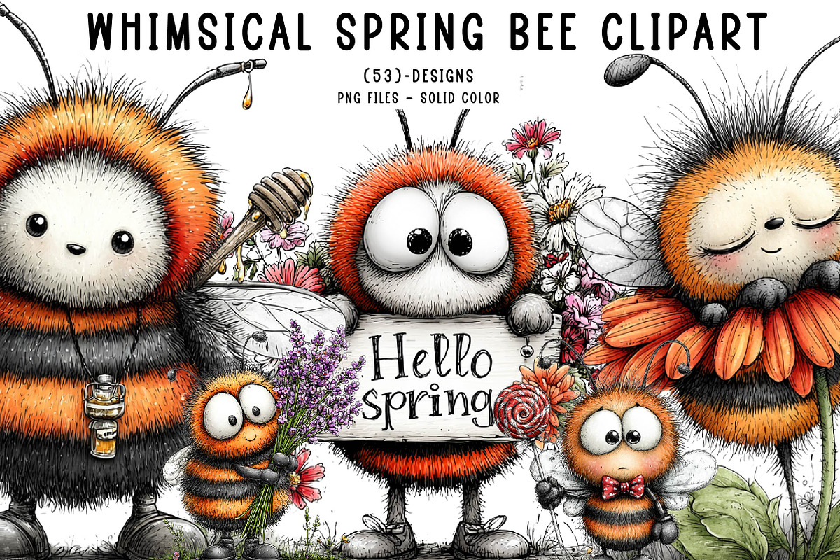 Whimsical spring bee clipart, an Illustration by CreationArt (Photo 1 of 7)