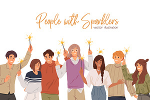 People celebrating with sparklers, a Decorative Illustration by Good Studio