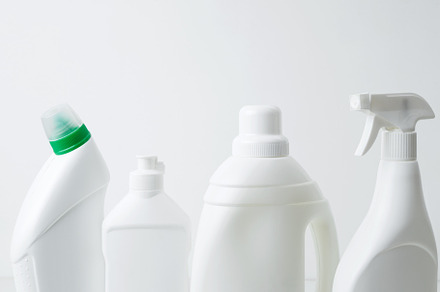Various cleaning supplies branding mockup, symbolizing spring cleaning. Househo
