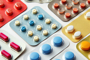 Blisters of colorful pills and capsu, a Health & Medical Photo by Perpis