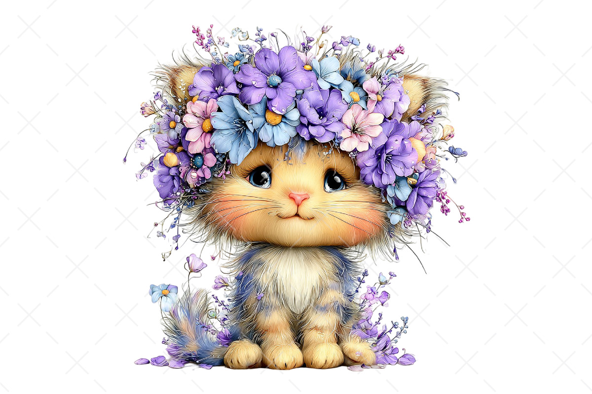 Whimsical Floral Cat Clipart Bundle, a Seasonal Illustration by Craft Nest (Photo 12 of 12)