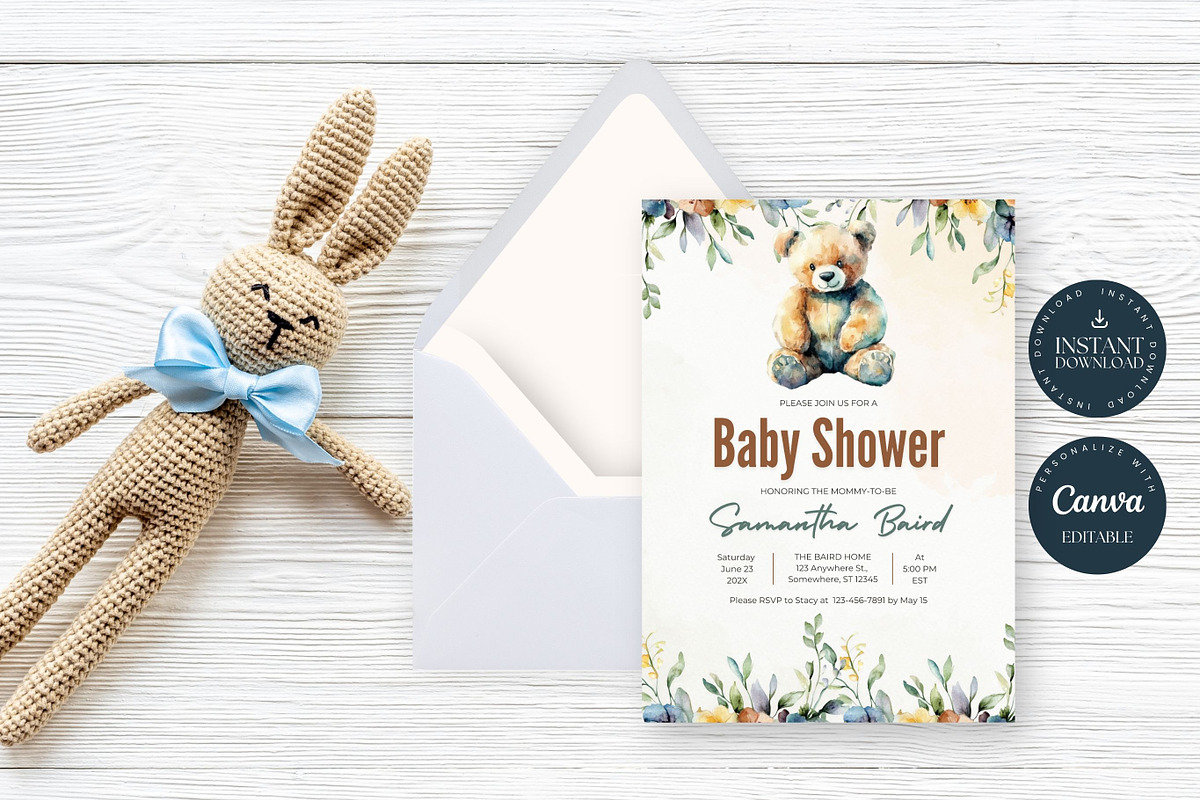 Teddy Bear Baby Shower Invitation, an Invitation Template by Tracia Creative (Photo 3 of 4)