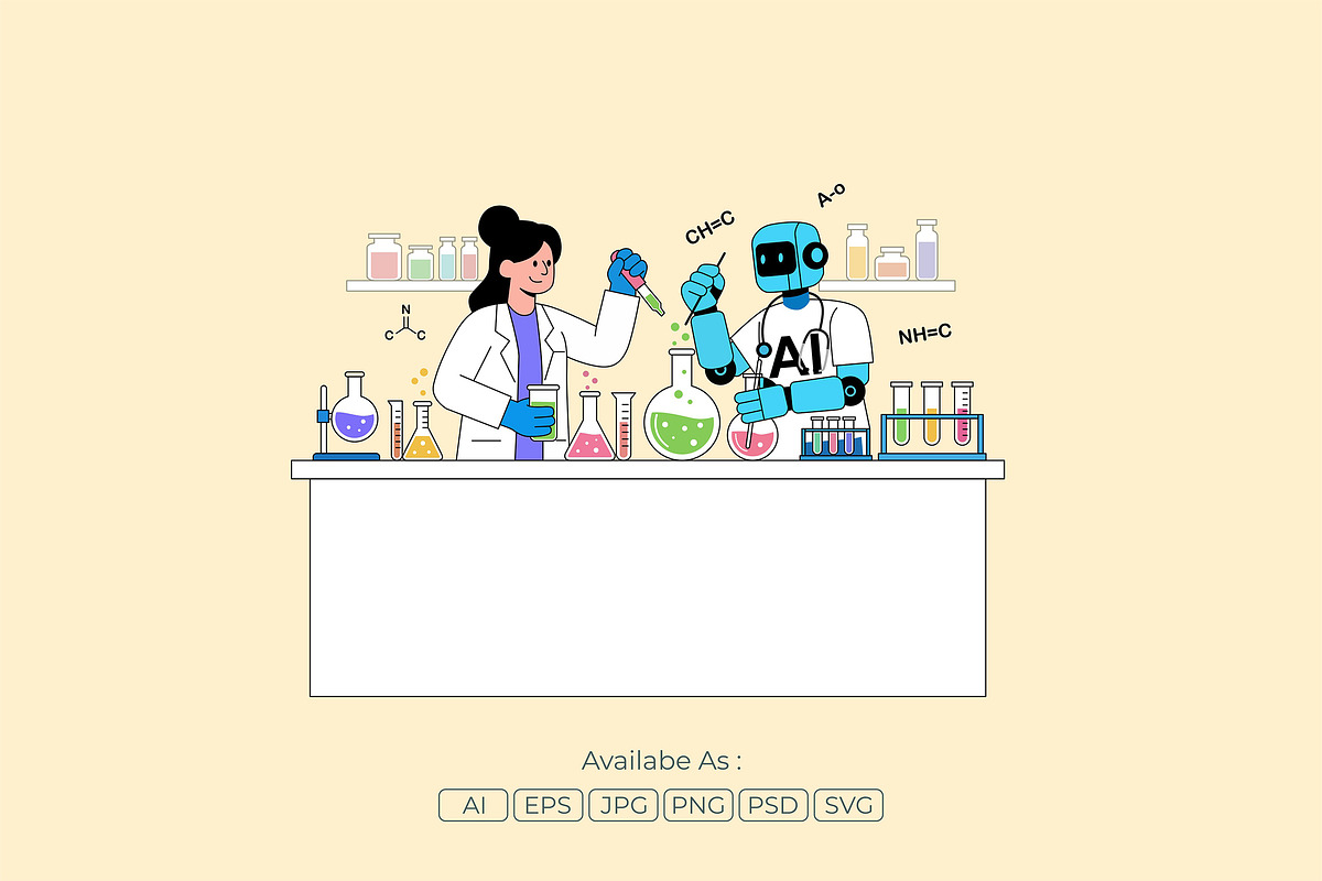 AI Robot and Scientist Doing Lab, a Technology Illustration by Partikusi Design (Photo 2 of 3)