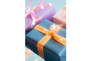 Colorful gift boxes with ribbons on, a Holiday Photo by Lermont51