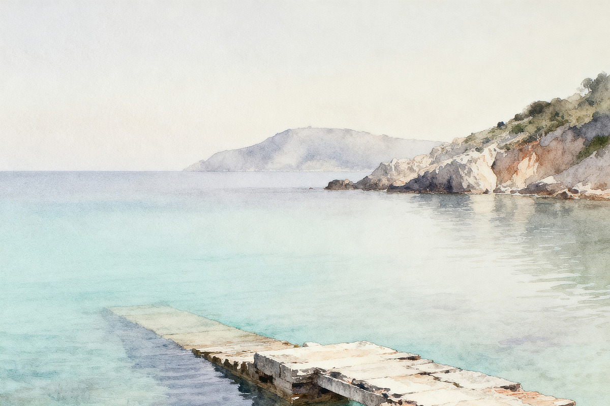 Serene Coastal Jetty Wallpaper, a Decorative Illustration by Virgo Studio