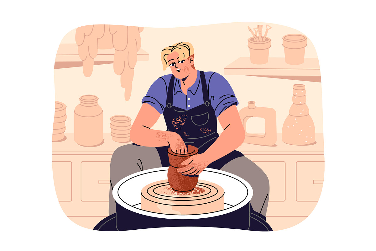 People do ceramics. Pottery workshop, a Person Illustration by PaperTrident (Photo 6 of 11)