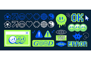 Y2k sticker collection with smile, an Illustration by art PVP - market
