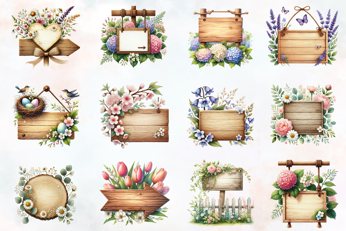 Spring Wooden Signs Clipart, an Illustration by RobertsArt (Photo 3 of 7)
