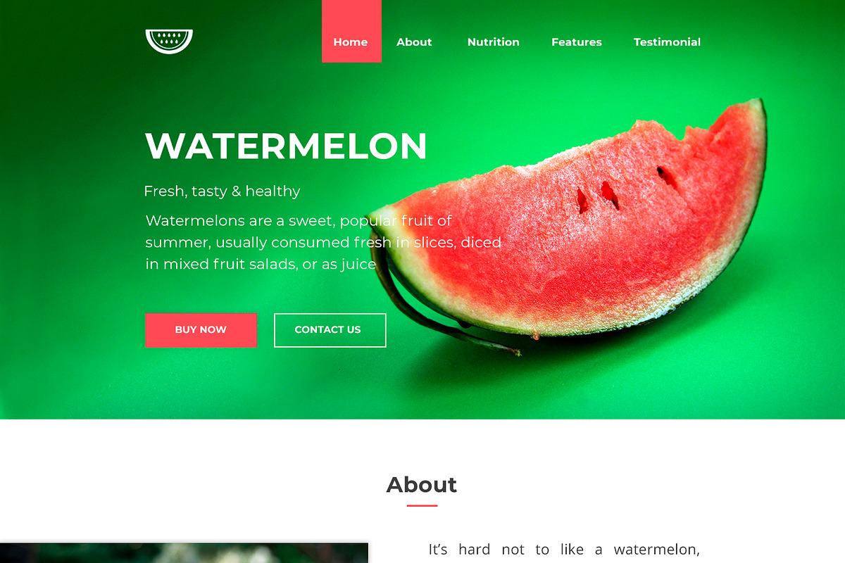 Watermelon PSD template, a Landing Page Template by Irina Romanova