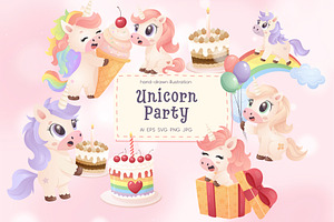 Unicorn Party Clipart, an Object Illustration by Bielousova Art