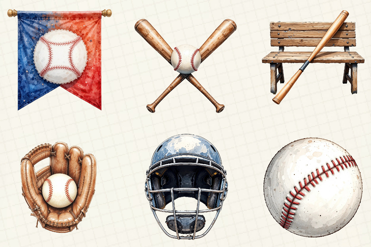 Watercolor Baseball Clipart, an Illustration by OK Design (Photo 2 of 5)